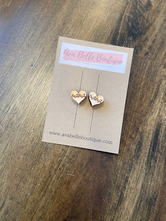 Wooden “Mama” Hypoallergenic Earings